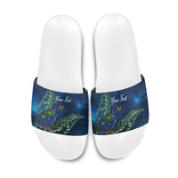 New Zealand Takahe Personalised Slide Sandals Silver Fern Galaxy Polynesian Pattern LT22 Blue - Polynesian Pride
