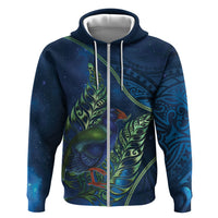 New Zealand Takahe Personalised Zip Hoodie Silver Fern Galaxy Polynesian Pattern LT22 Zip Hoodie Blue - Polynesian Pride