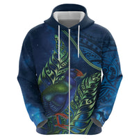 New Zealand Takahe Personalised Zip Hoodie Silver Fern Galaxy Polynesian Pattern LT22 - Polynesian Pride