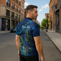 New Zealand Takahe Personalised Zipper Polo Shirt Silver Fern Galaxy Polynesian Pattern