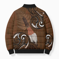 New Zealand Taiaha Bomber Puffer Jacket Maori Weapon Silver Fern Maori Pattern