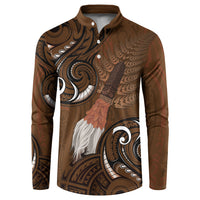 New Zealand Taiaha Button Sweatshirt Maori Weapon Silver Fern Maori Pattern