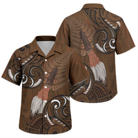 New Zealand Taiaha Family Matching Off The Shoulder Long Sleeve Dress and Hawaiian Shirt Maori Weapon Silver Fern Maori Pattern LT22 Son's Shirt Brown - Polynesian Pride