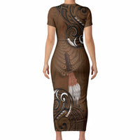 New Zealand Taiaha Short Sleeve Bodycon Dress Maori Weapon Silver Fern Maori Pattern LT22 - Polynesian Pride