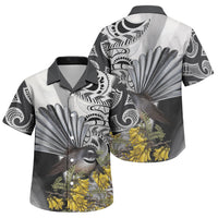 New Zealand Fantail Bird Family Matching Summer Maxi Dress and Hawaiian Shirt Maori Piwakawaka Kowhai Maori Pattern LT22 Son's Shirt Grey - Polynesian Pride