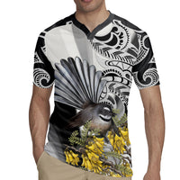 New Zealand Fantail Bird Rugby Jersey Maori Piwakawaka Kowhai Maori Pattern