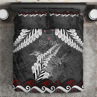 New Zealand Weka Personalised Bedding Set Aotearoa Hen Silver Fern Maori Pattern LT22 Black - Polynesian Pride