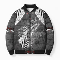 New Zealand Weka Personalised Bomber Puffer Jacket Aotearoa Hen Silver Fern Maori Pattern