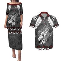 New Zealand Weka Personalised Couples Matching Puletasi and Hawaiian Shirt Aotearoa Hen Silver Fern Maori Pattern