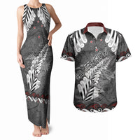 New Zealand Weka Personalised Couples Matching Tank Maxi Dress and Hawaiian Shirt Aotearoa Hen Silver Fern Maori Pattern LT22 Black - Polynesian Pride
