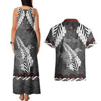 New Zealand Weka Personalised Couples Matching Tank Maxi Dress and Hawaiian Shirt Aotearoa Hen Silver Fern Maori Pattern LT22 - Polynesian Pride