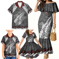 New Zealand Weka Personalised Family Matching Mermaid Dress and Hawaiian Shirt Aotearoa Hen Silver Fern Maori Pattern LT22 - Polynesian Pride