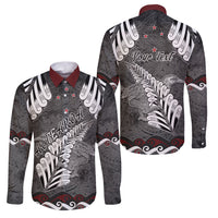 New Zealand Weka Personalised Family Matching Mermaid Dress and Hawaiian Shirt Aotearoa Hen Silver Fern Maori Pattern LT22 Dad's Shirt - Long Sleeve Black - Polynesian Pride
