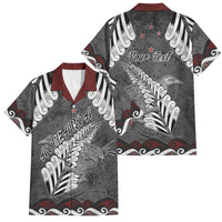 New Zealand Weka Personalised Family Matching Off The Shoulder Long Sleeve Dress and Hawaiian Shirt Aotearoa Hen Silver Fern Maori Pattern LT22 Dad's Shirt - Short Sleeve Black - Polynesian Pride