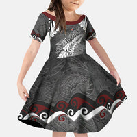 New Zealand Weka Personalised Family Matching Off Shoulder Maxi Dress and Hawaiian Shirt Aotearoa Hen Silver Fern Maori Pattern