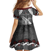 New Zealand Weka Personalised Kid Short Sleeve Dress Aotearoa Hen Silver Fern Maori Pattern LT22 - Polynesian Pride