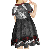 New Zealand Weka Personalised Kid Short Sleeve Dress Aotearoa Hen Silver Fern Maori Pattern LT22 - Polynesian Pride