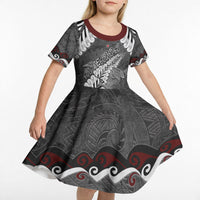 New Zealand Weka Personalised Kid Short Sleeve Dress Aotearoa Hen Silver Fern Maori Pattern LT22 - Polynesian Pride