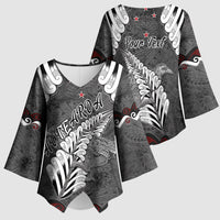 New Zealand Weka Personalised Kimono Sleeve Blouse Aotearoa Hen Silver Fern Maori Pattern LT22 - Polynesian Pride