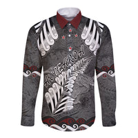 New Zealand Weka Personalised Long Sleeve Button Shirt Aotearoa Hen Silver Fern Maori Pattern
