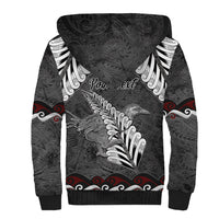 New Zealand Weka Personalised Sherpa Hoodie Aotearoa Hen Silver Fern Maori Pattern
