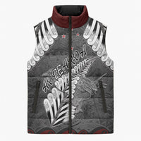 New Zealand Weka Personalised Sleeveless Puffer Jacket Aotearoa Hen Silver Fern Maori Pattern