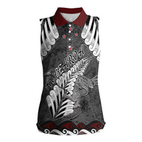 New Zealand Weka Personalised Women Sleeveless Polo Shirt Aotearoa Hen Silver Fern Maori Pattern