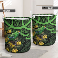 New Zealand Parakeet Bird Laundry Basket Maori Kakariki Kowhai Maori Pattern