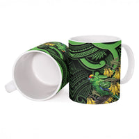 New Zealand Parakeet Bird Ceramic Mug Maori Kakariki Kowhai Maori Pattern