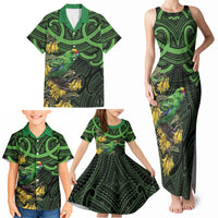 New Zealand Parakeet Bird Family Matching Tank Maxi Dress and Hawaiian Shirt Maori Kakariki Kowhai Maori Pattern LT22 - Polynesian Pride