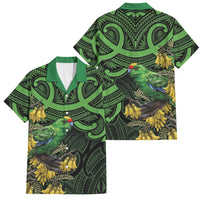New Zealand Parakeet Bird Family Matching Tank Maxi Dress and Hawaiian Shirt Maori Kakariki Kowhai Maori Pattern LT22 Dad's Shirt - Short Sleeve Green - Polynesian Pride