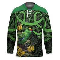 New Zealand Parakeet Bird Hockey Jersey Maori Kakariki Kowhai Maori Pattern