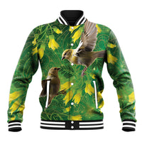 Bellbird New Zealand Personalised Baseball Jacket Kowhai Flower Maori Pattern
