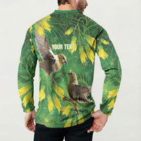 Bellbird New Zealand Personalised Button Sweatshirt Kowhai Flower Maori Pattern