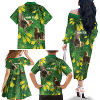 Bellbird New Zealand Personalised Family Matching Off The Shoulder Long Sleeve Dress and Hawaiian Shirt Kowhai Flower Maori Pattern