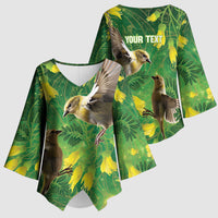 Bellbird New Zealand Personalised Kimono Sleeve Blouse Kowhai Flower Maori Pattern