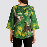 Bellbird New Zealand Personalised Kimono Sleeve Blouse Kowhai Flower Maori Pattern