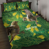 Bellbird New Zealand Personalised Quilt Bed Set Kowhai Flower Maori Pattern LT22 Green - Polynesian Pride