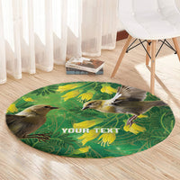 Bellbird New Zealand Personalised Round Carpet Kowhai Flower Maori Pattern