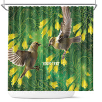 Bellbird New Zealand Personalised Shower Curtain Kowhai Flower Maori Pattern LT22 Green - Polynesian Pride