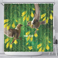 Bellbird New Zealand Personalised Shower Curtain Kowhai Flower Maori Pattern LT22 - Polynesian Pride