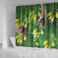 Bellbird New Zealand Personalised Shower Curtain Kowhai Flower Maori Pattern LT22 - Polynesian Pride