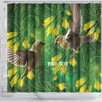 Bellbird New Zealand Personalised Shower Curtain Kowhai Flower Maori Pattern LT22 - Polynesian Pride