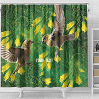 Bellbird New Zealand Personalised Shower Curtain Kowhai Flower Maori Pattern LT22 - Polynesian Pride