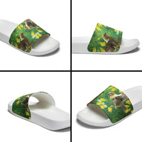 Bellbird New Zealand Personalised Slide Sandals Kowhai Flower Maori Pattern