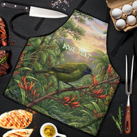 Bellbird New Zealand Personalised Apron Korimako Harakeke Flower Native Forest LT22 Green - Polynesian Pride