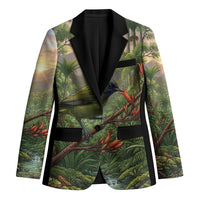 Bellbird New Zealand Personalised Blazer Korimako Harakeke Flower Native Forest LT22 Unisex Green - Polynesian Pride