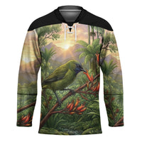Bellbird New Zealand Personalised Hockey Jersey Korimako Harakeke Flower Native Forest LT22 Unisex Green - Polynesian Pride