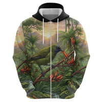 Bellbird New Zealand Personalised Hoodie Korimako Harakeke Flower Native Forest