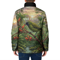 Bellbird New Zealand Personalised Padded Jacket Korimako Harakeke Flower Native Forest